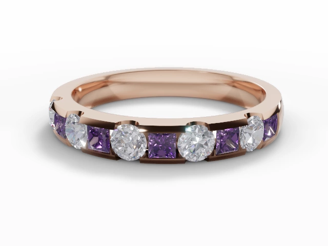 Amethyst & Diamond Eternity Rings in 18ct. Rose Gold