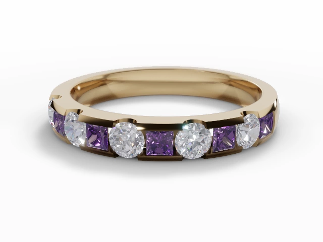 Amethyst & Diamond Eternity Rings in 18ct. Yellow Gold