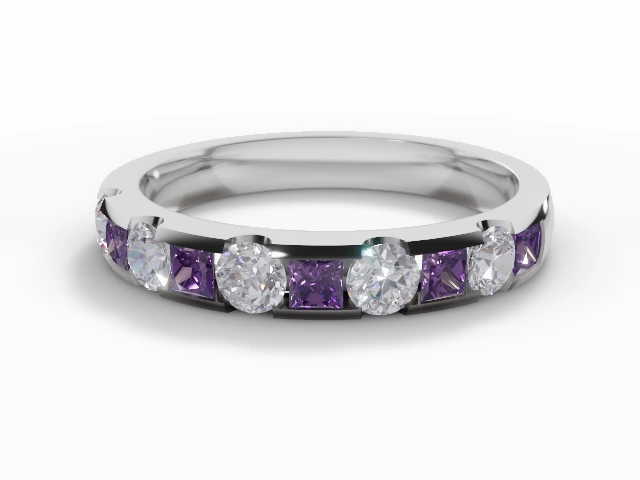 Amethyst & Diamond Eternity Rings in 18ct. White Gold