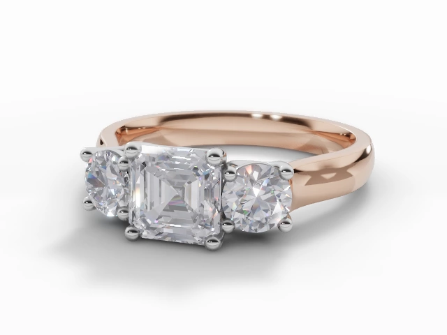 Certified Asscher-Cut 3 Stone Diamond Engagement Rings in 18ct. Rose Gold