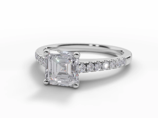 Certified Asscher-Cut Diamond Engagement Rings with a Diamond-Set Band in 18ct. White Gold