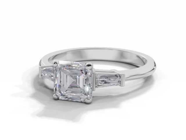 Certified Asscher-Cut Diamond Engagement Rings with Diamond-Set Shoulders in 18ct. White Gold