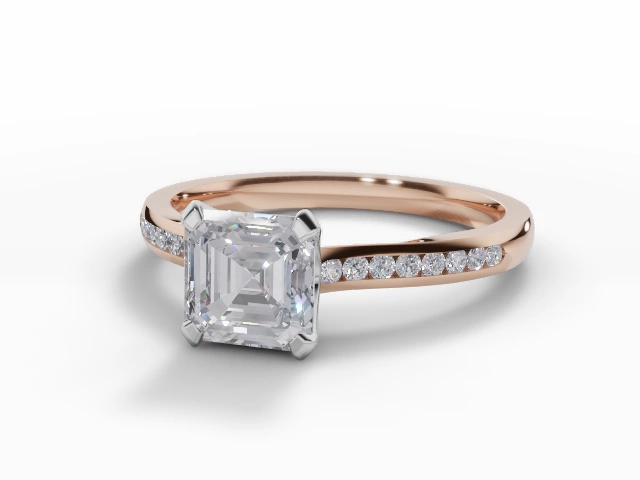 Certified Asscher-Cut Diamond Engagement Rings with a Diamond-Set Band in 18ct. Rose Gold