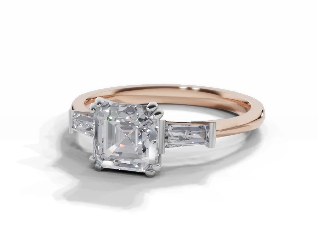 Certified Asscher-Cut Diamond Engagement Rings with Diamond-Set Shoulders in 18ct. Rose Gold