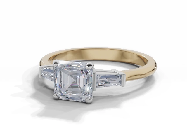 Certified Asscher-Cut Diamond Engagement Rings with Diamond-Set Shoulders in 18ct. Yellow Gold