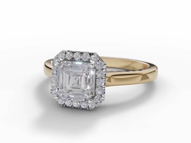 Certified Asscher-Cut Halo Diamond Engagement Rings in 18ct. Yellow Gold