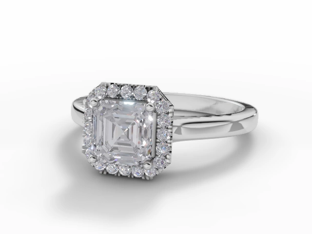 Certified Asscher-Cut Halo Cluster Diamond Engagement Rings in Platinum