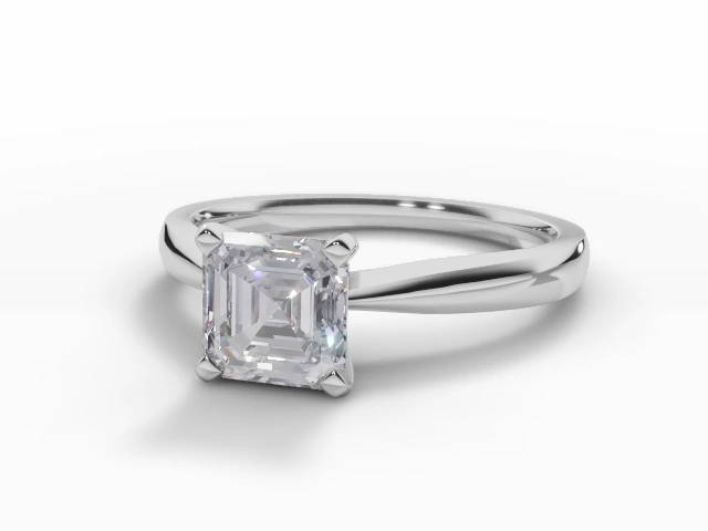 Certified Asscher-Cut Diamond Solitaire Engagement Rings in 18ct. White Gold