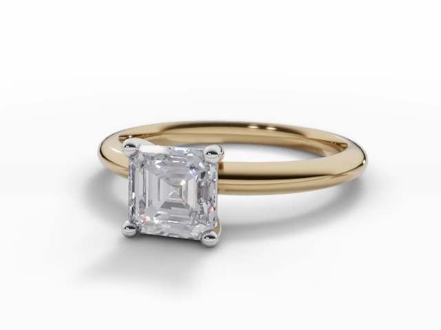 Certified Asscher-Cut Diamond Solitaire Engagement Rings in 18ct. Yellow Gold