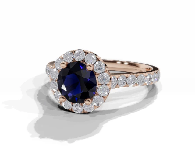 Blue Sapphire and Diamond Engagement Rings in 18ct. Rose Gold