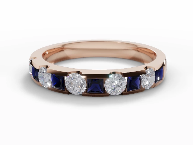 Blue Sapphire & Diamond Eternity Rings in 18ct. Rose Gold