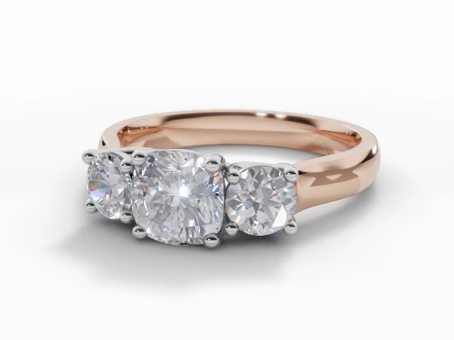 Certified Cushion-Cut 3 Stone Diamond Engagement Rings in 18ct. Rose Gold