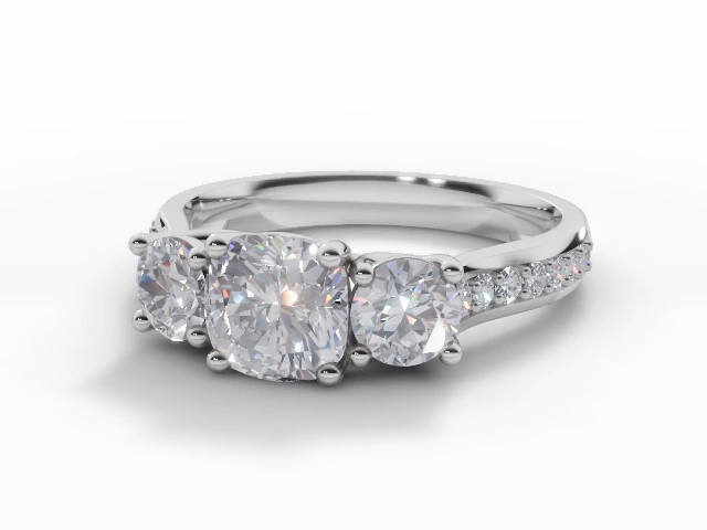 Certified Cushion-Cut 3 Stone Diamond Engagement Rings in 18ct. White Gold