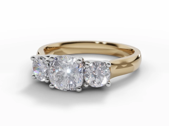 Certified Cushion-Cut 3 Stone Diamond Engagement Rings in 18ct. Yellow Gold