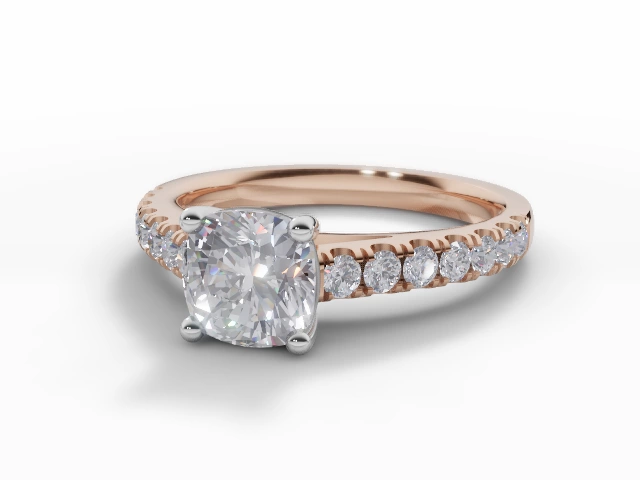 Cushion-Cut Diamond Engagement Rings with a Diamond-Set Band in 18ct. Rose Gold