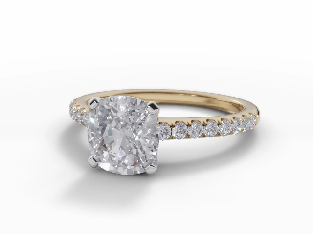 Certified Cushion-Cut Diamond Engagement Rings with a Diamond-Set Band in 18ct. Yellow Gold