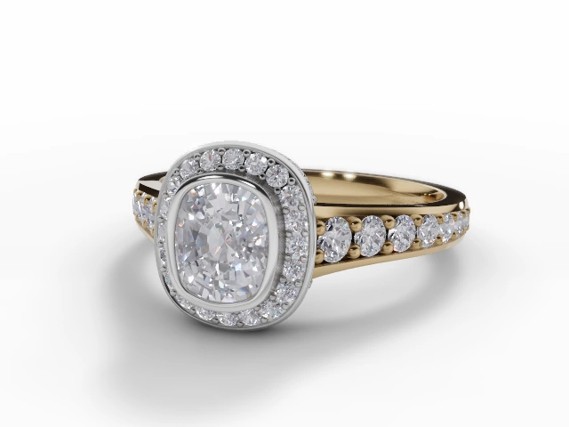 Certified Cushion-Cut Halo Diamond Engagement Rings in 18ct. Yellow Gold