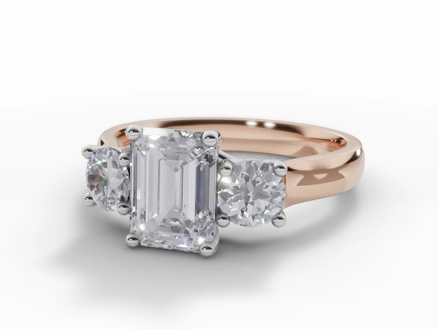 Engagement Rings 3-Stone Emerald-Cut Diamonds 100% Recycled 18ct. Rose Gold