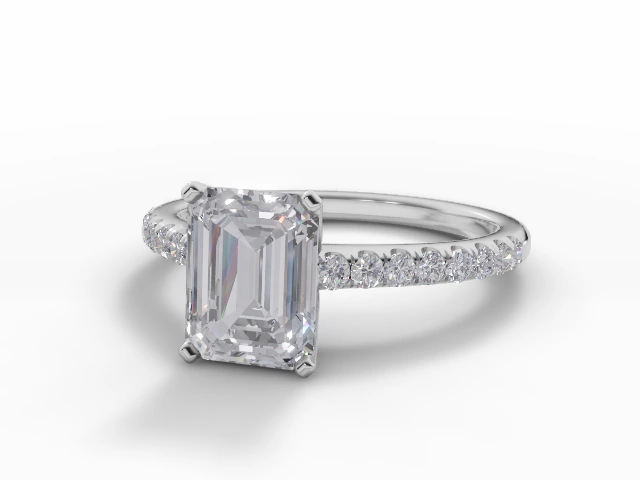 Certified Emerald-Cut Diamond Engagement Rings with a Diamond-Set Band in 18ct. White Gold