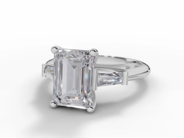 Engagement Rings Diamond-Set Shoulder Emerald-Cut Diamonds 100% Recycled 18ct. White Gold