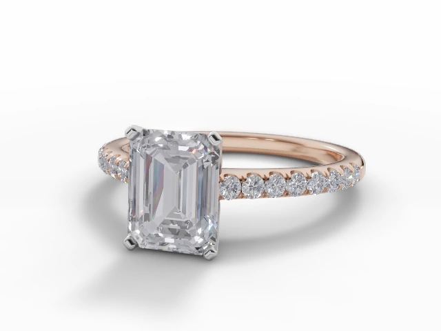 Certified Emerald-Cut Diamond Engagement Rings with a Diamond-Set Band in 18ct. Rose Gold