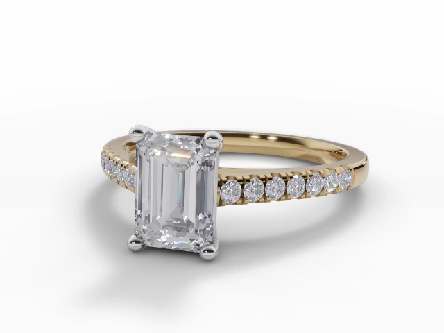 Certified Emerald-Cut Diamond Engagement Rings with a Diamond-Set Band in 18ct. Yellow Gold