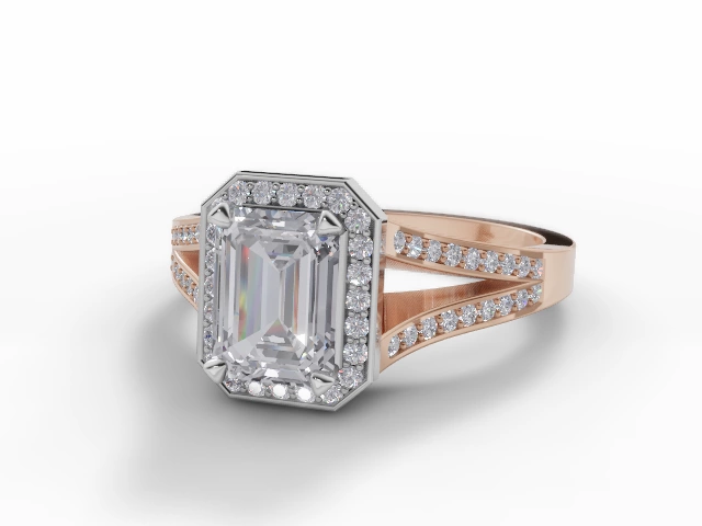 Engagement Rings Halo Emerald-Cut Diamonds 100% Recycled 18ct. Rose Gold