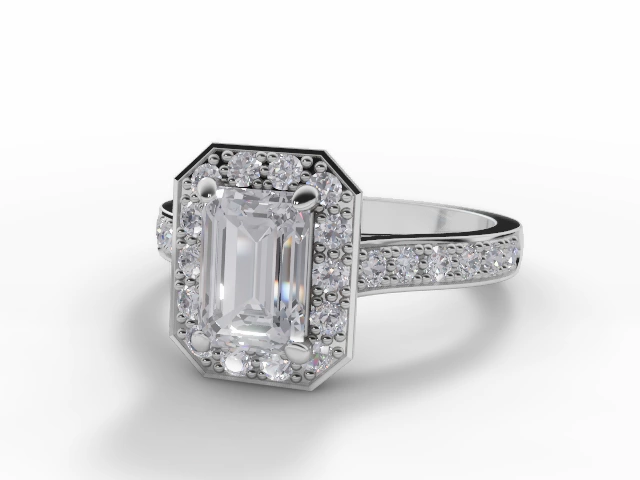 Certified Emerald-Cut Halo Diamond Engagement Rings in 18ct. White Gold