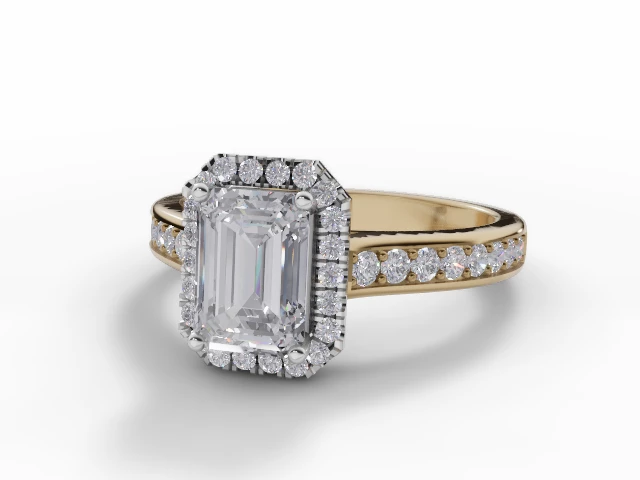 Emerald-Cut Halo Cluster Diamond Engagement Rings in 18ct. Yellow Gold