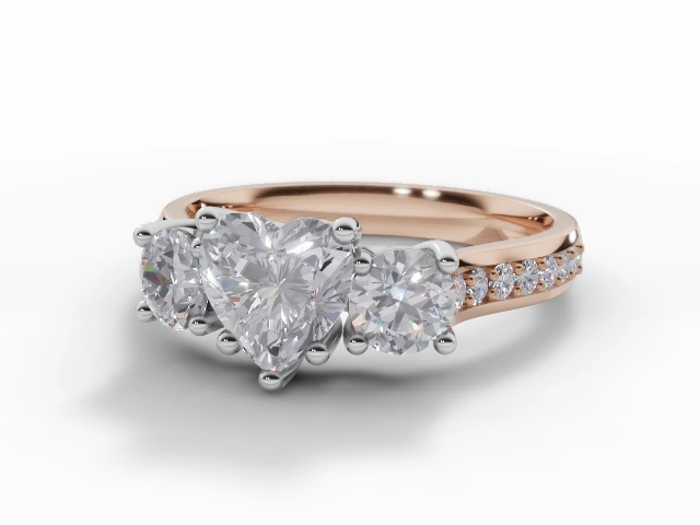 Certified Heart-Shape 3 Stone Diamond Engagement Rings in 18ct. Rose Gold