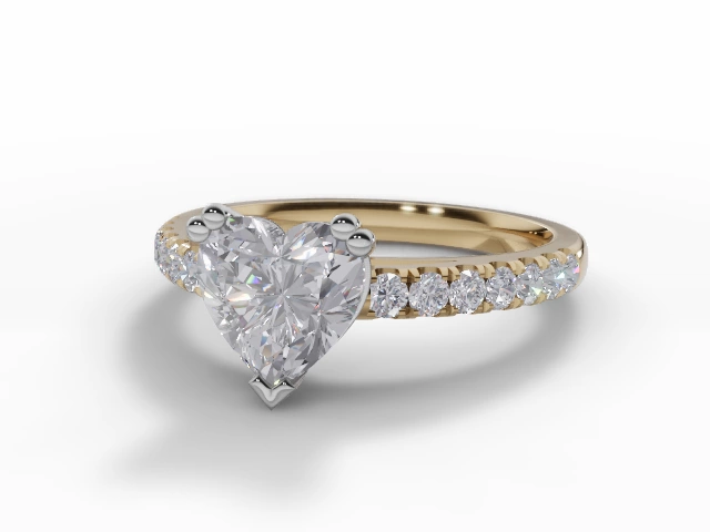 Certified Heart-Shape Diamond Engagement Rings with a Diamond-Set Band in 18ct. Yellow Gold