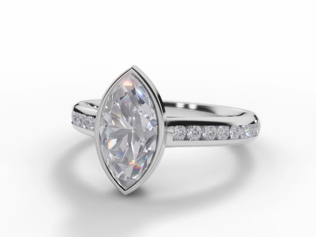 Certified Marquise-Cut Diamond Engagement Rings with a Diamond-Set Band in 18ct. White Gold