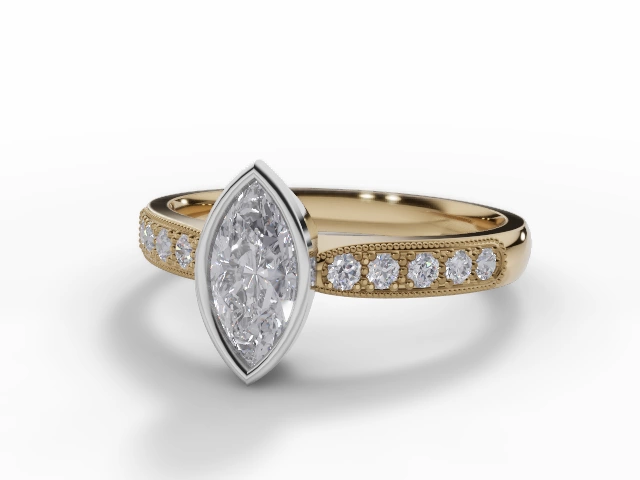 Certified Marquise-Cut Diamond Engagement Rings with a Diamond-Set Band in 18ct. Yellow Gold