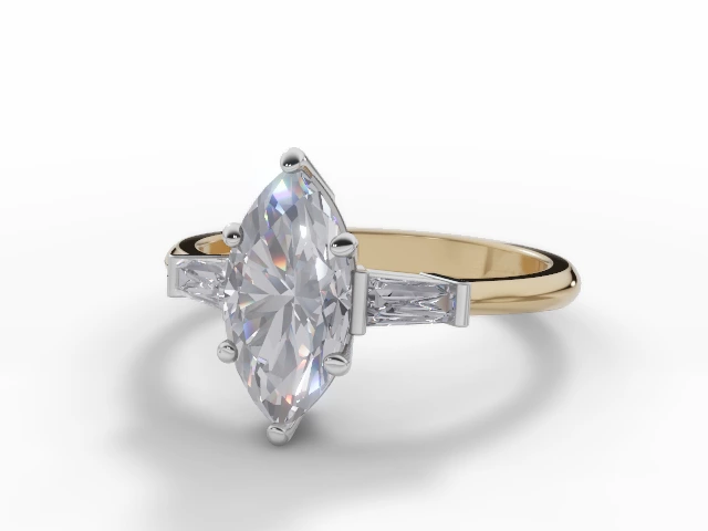 Certified Marquise-Cut Diamond Engagement Rings with Diamond-Set Shoulders in 18ct. Yellow Gold