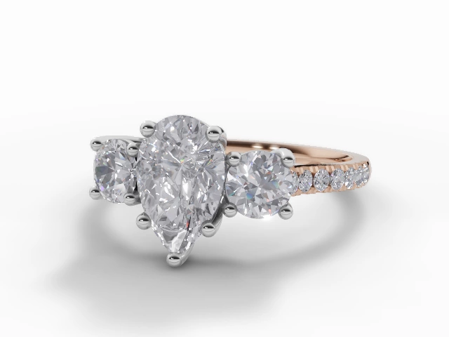 Certified Pear-Shape 3 Stone Diamond Engagement Rings in 18ct. Rose Gold