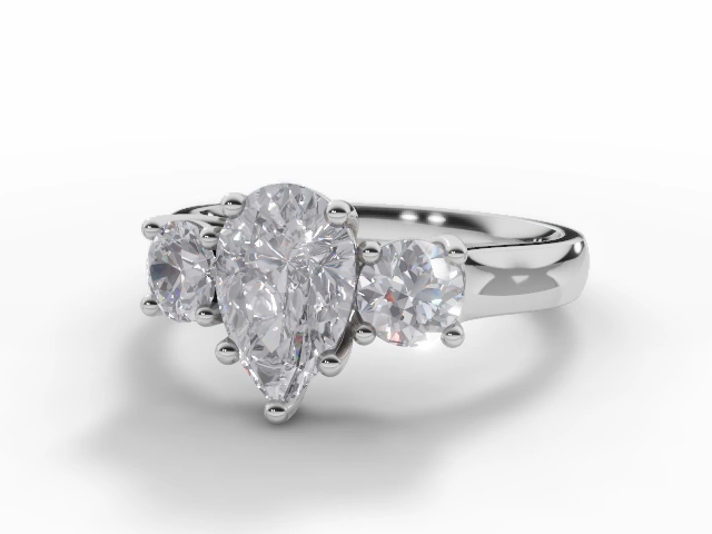 Certified Pear-Shape 3 Stone Diamond Engagement Rings in Platinum