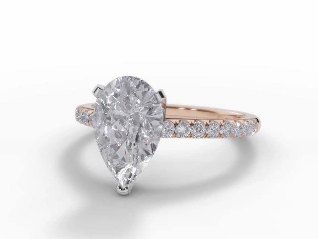 Certified Pear-shape Diamond Engagement Rings with a Diamond-Set Band in 18ct. Rose Gold