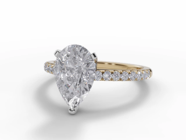 Certified Pear-Shape Diamond Engagement Rings with a Diamond-Set Band in 18ct. Yellow Gold