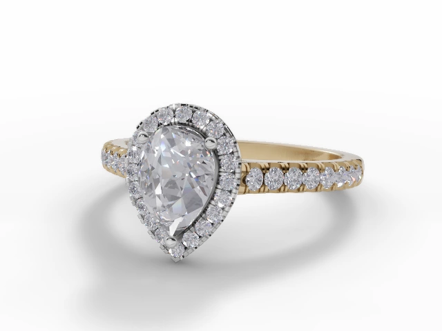 Certified Pear-Shape Halo Diamond Engagement Rings in 18ct. Yellow Gold