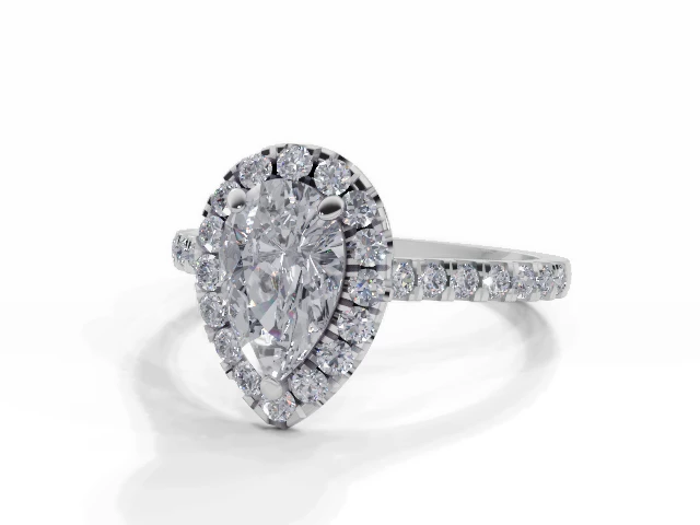 Certified Pear-Shape Halo Diamond Engagement Rings in Platinum