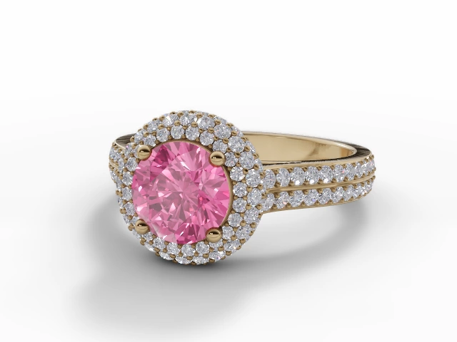 Pink Sapphire & Diamond Engagement Rings in 18ct. Yellow Gold