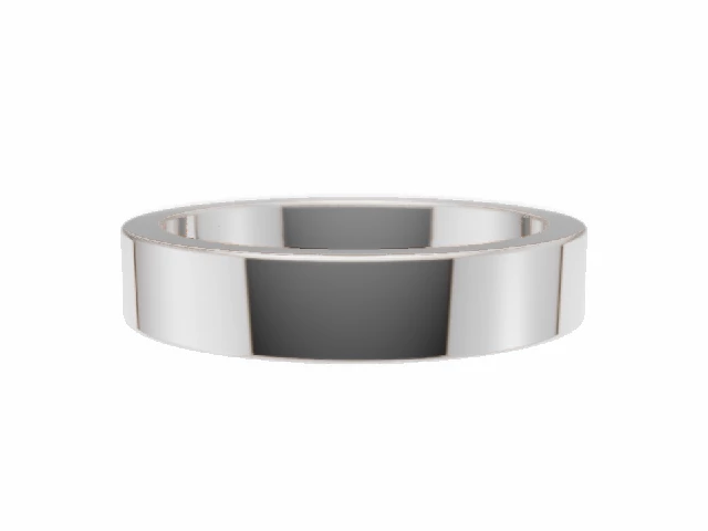 Plain Polish Comfort-Fit Flat-Court Platinum Wedding Rings. Choice of Widths