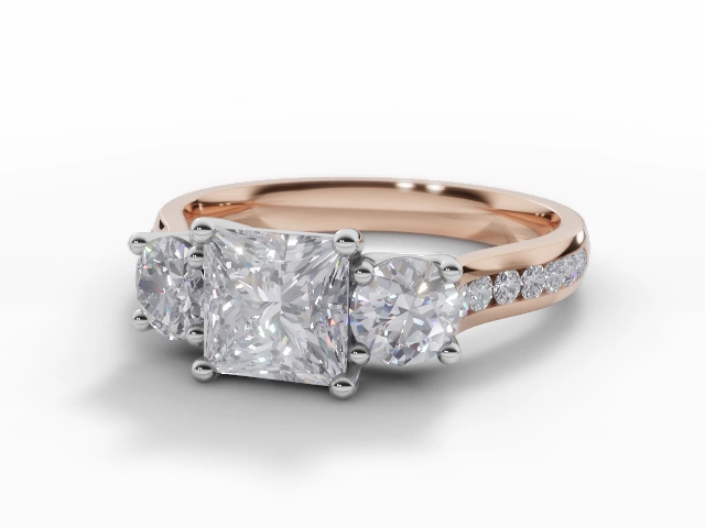 Engagement Rings 3-Stone Princess-Cut Diamonds 100% Recycled 18ct. Rose Gold