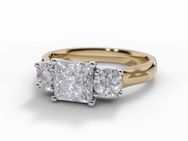 Certified Princess-Cut 3 Stone Diamond Engagement Rings in 18ct. Yellow Gold