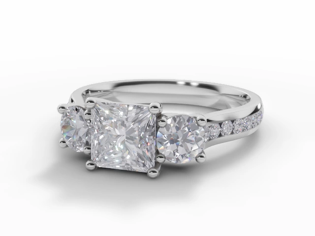 Certified Princess-Cut 3 Stone Diamond Engagement Rings in Platinum