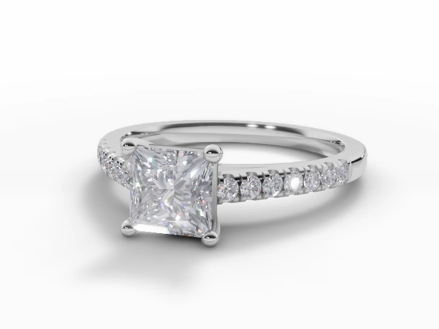 Princess-Cut Diamond Engagement Rings with a Diamond-Set Band in 18ct. White Gold