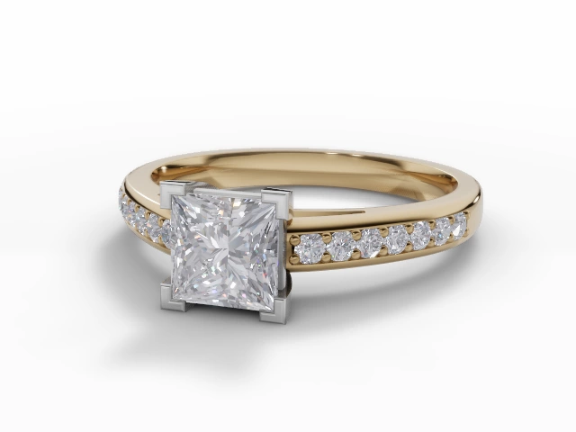 Certified Princess-Cut Diamond Engagement Rings with a Diamond-Set Band in 18ct. Yellow Gold