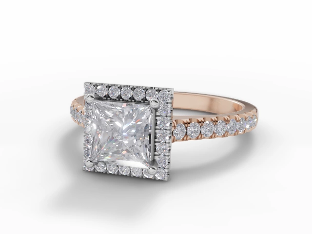 Certified Princess-Cut Halo Diamond Engagement Rings in 18ct. Rose Gold