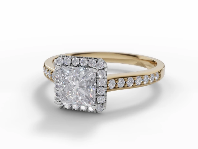 Certified Princess-Cut Halo Diamond Engagement Rings in 18ct. Yellow Gold