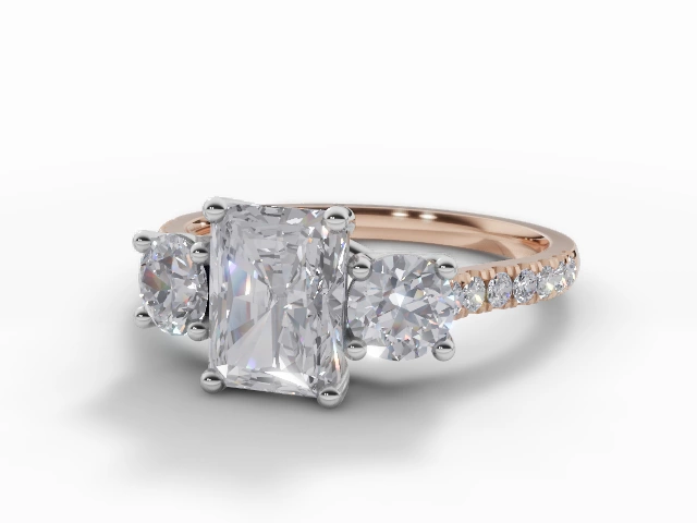 Certified Radiant-Cut 3 Stone Diamond Engagement Rings in 18ct. Rose Gold